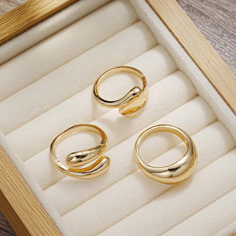 Gold Smooth Geometric Open Rings Set For Women Exaggerated Metal Irregular Thick Chunky Ring Trendy Jewelry Gifts