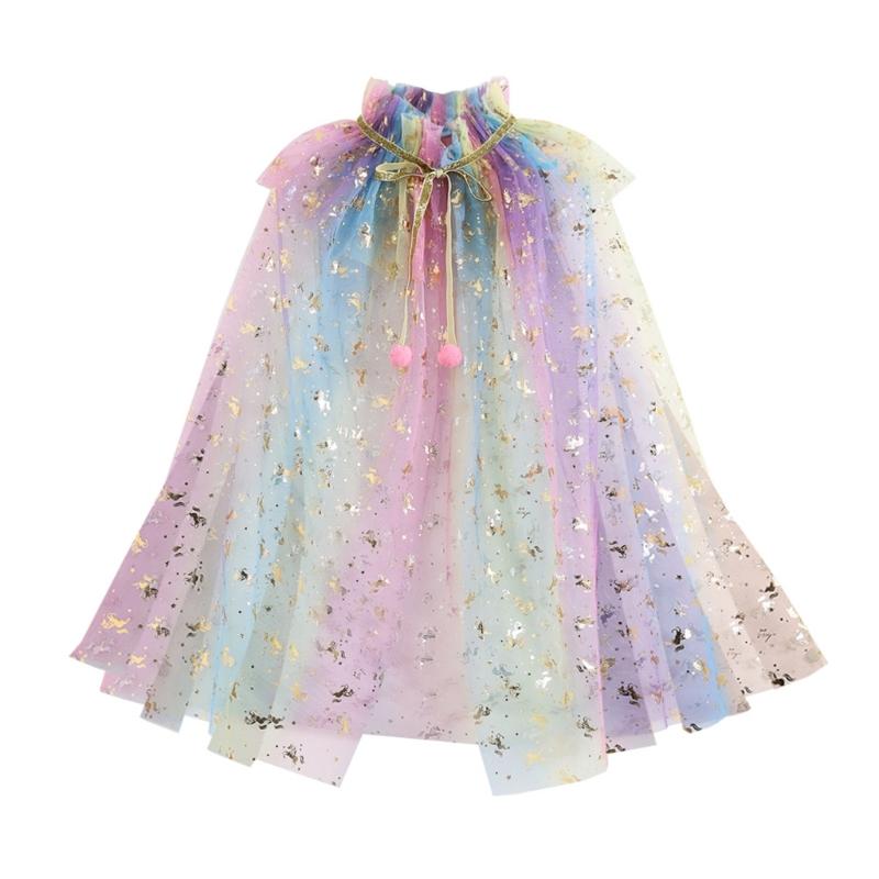Girls Lightweight Sheer Princess Cape for Fantasy Dressing Up and Birthday Parties Soft Nylon Fabric Costume Accessory