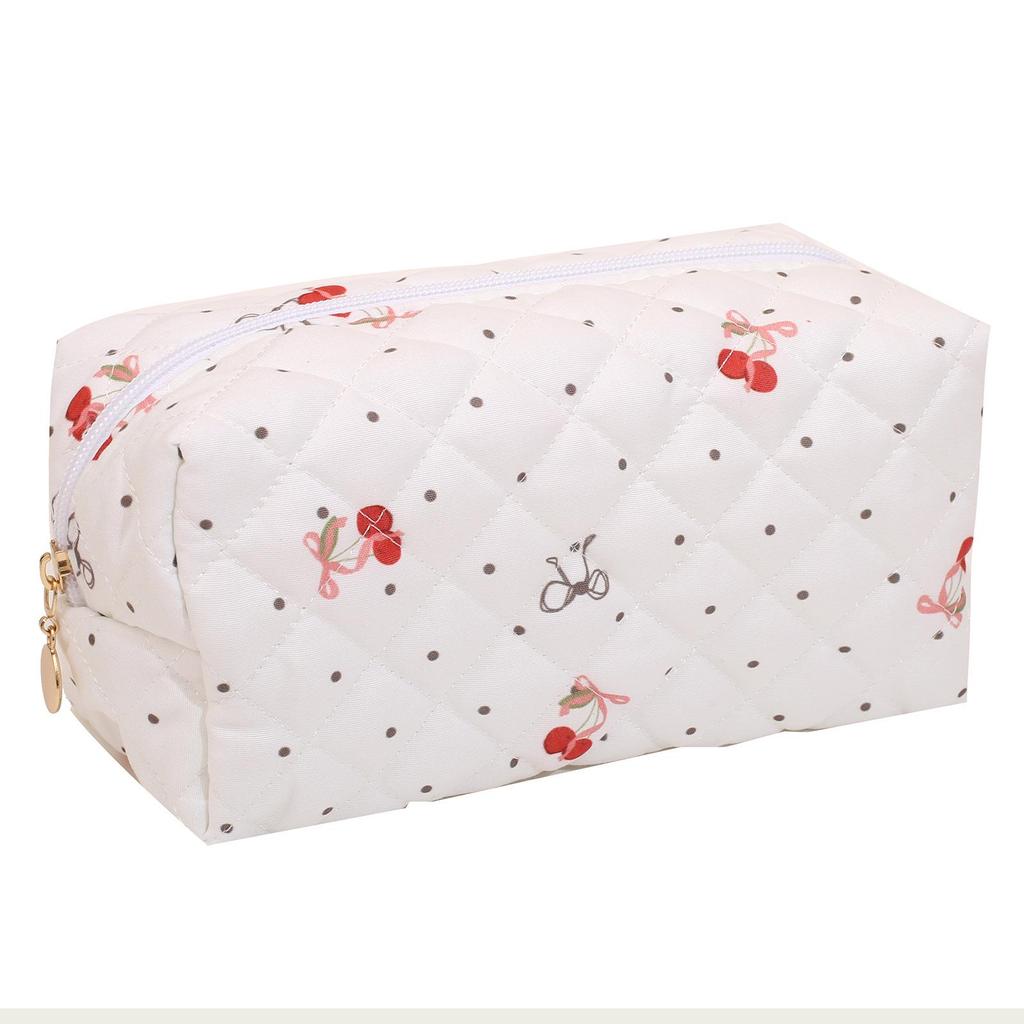 Floral Quilted Cotton Makeup Bag: Large Capacity Student Pencil Case & Toiletries Organizer