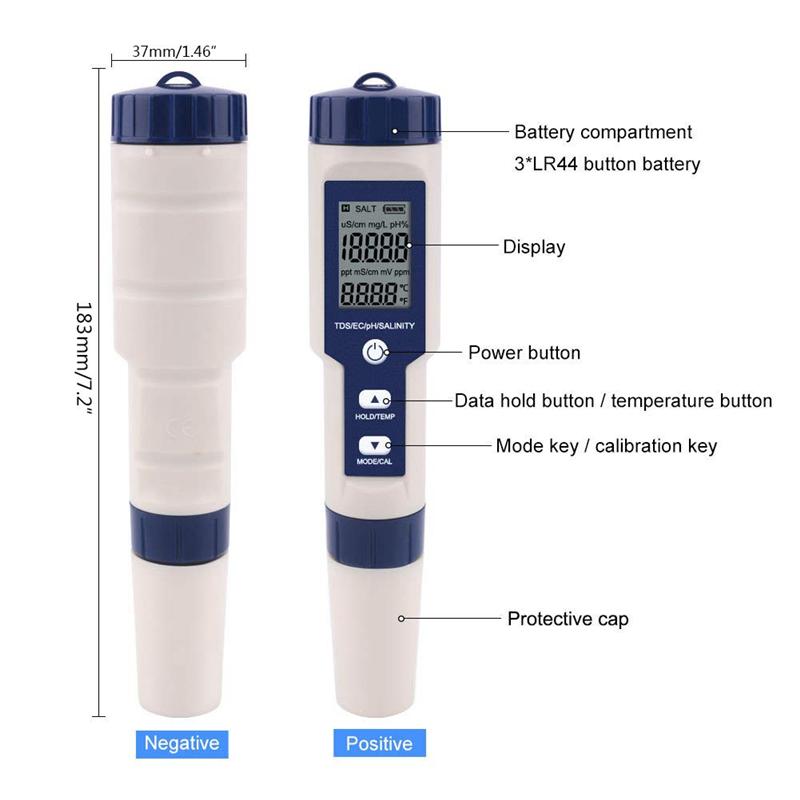 A25F-Five-In-One Water Quality Detector Test Pen EZ9909PH For PH, Salinity, Temperature, TDS, And EC