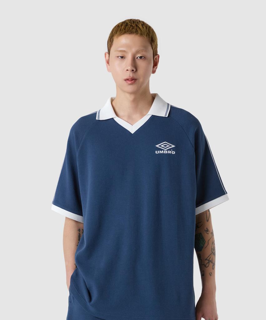 UMBRO Hbl Bloke Og Waffle Short Sleeve Collared T-Shirt Navy (Uq221Crs52)