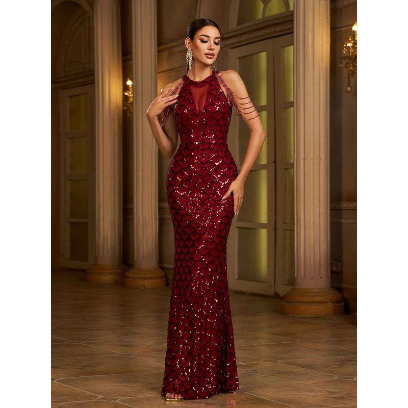 Sexy Sequin Mermaid Evening Gown Formal Occasion Dresses Red