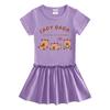 Summer Cartoon Color Block Raglan Dress for Baby Girls - Short Sleeve with Ruffled Pleated Skirt