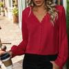 YYFS Women's Fashion Casual Spring Fall Solid Color Print Long Sleeve V-Neck Blouses & Shirts