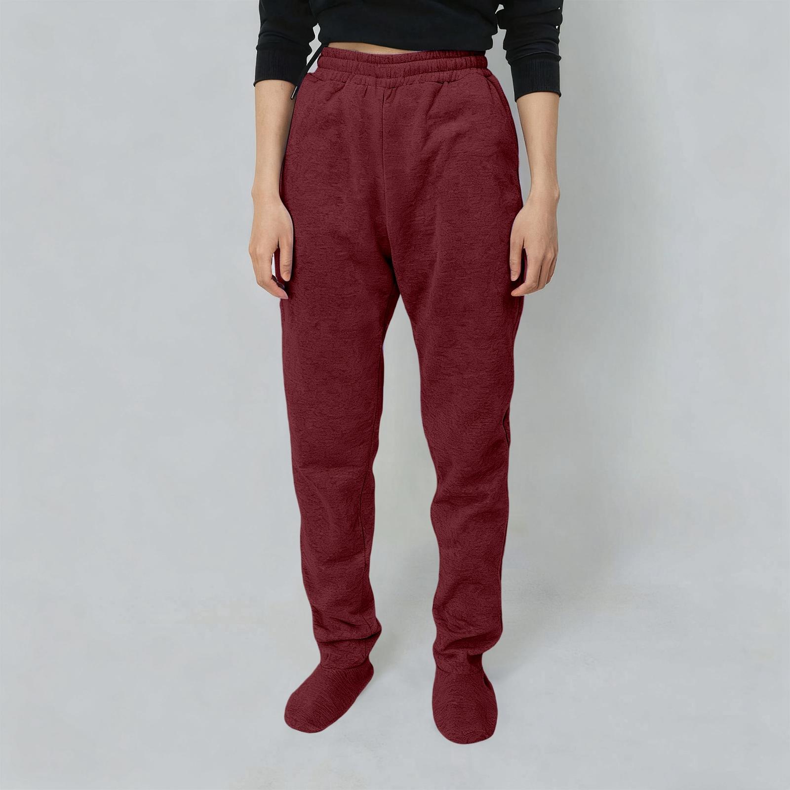 

Дорослі спортивні штани з ніжками на флісовій підкладці, еластичною талією, м які та теплі штани для сну з ніжками S червоний