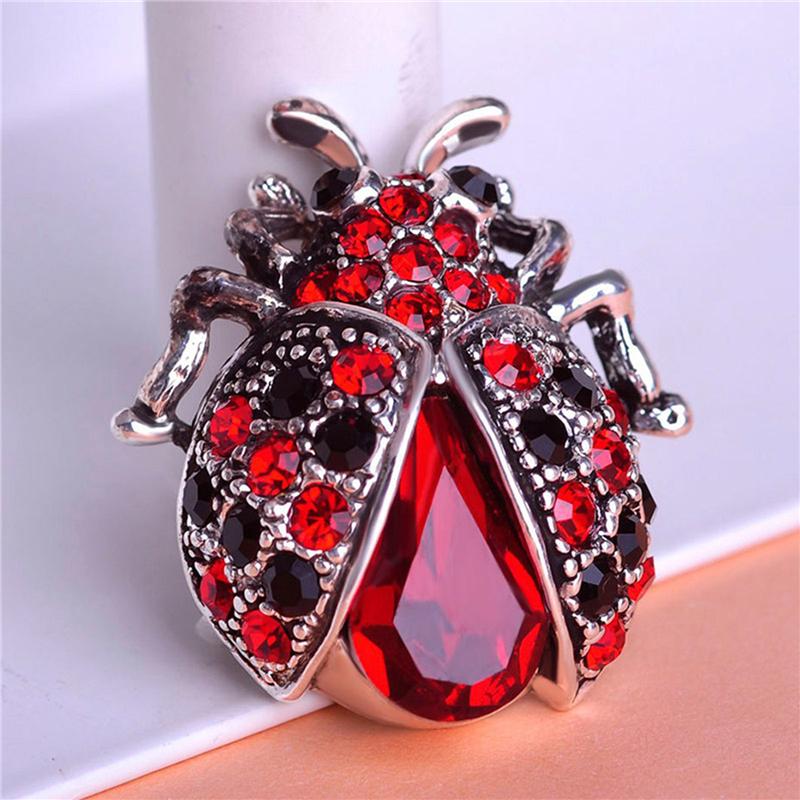 High-Quality Rhinestone Ladybug Brooch In Red and Black