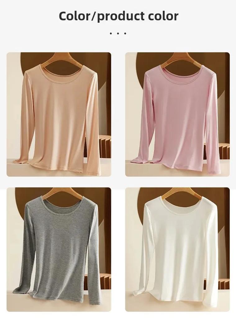 Women's Modal Long Sleeve Round Neck Top – Thin Autumn/Winter Sweater, Large Size