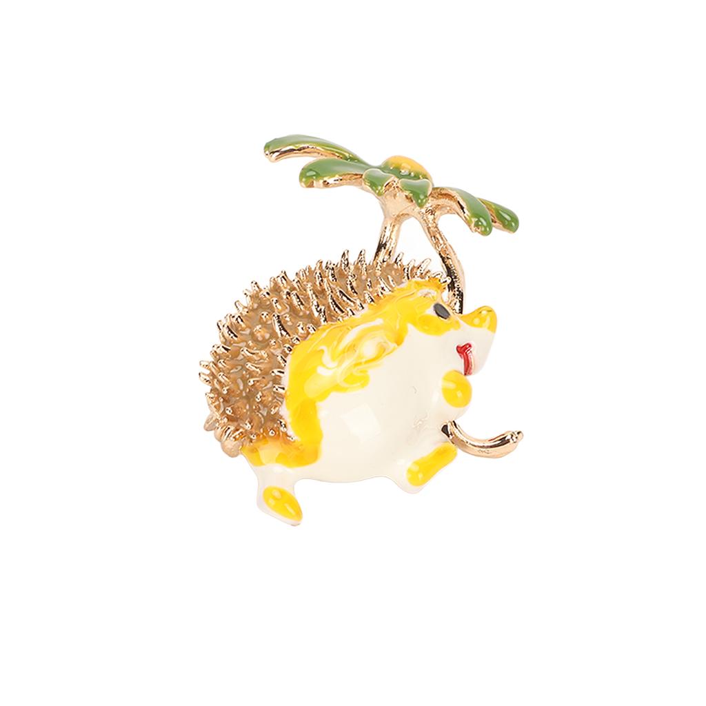Cute Cartoon Hedgehog Flower Brooch Pin Men Women Yellow Green Alloy Enamel Exquisite Animal Brooch Jewelry
