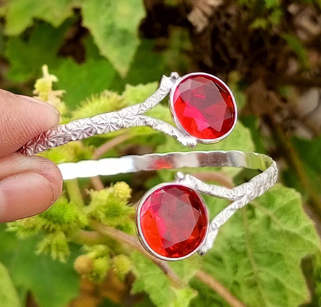 Faceted Glass Gemstone 925 Sterling Silver Plated Nastavitelný unisex manžetový náramek/náramek Šperky