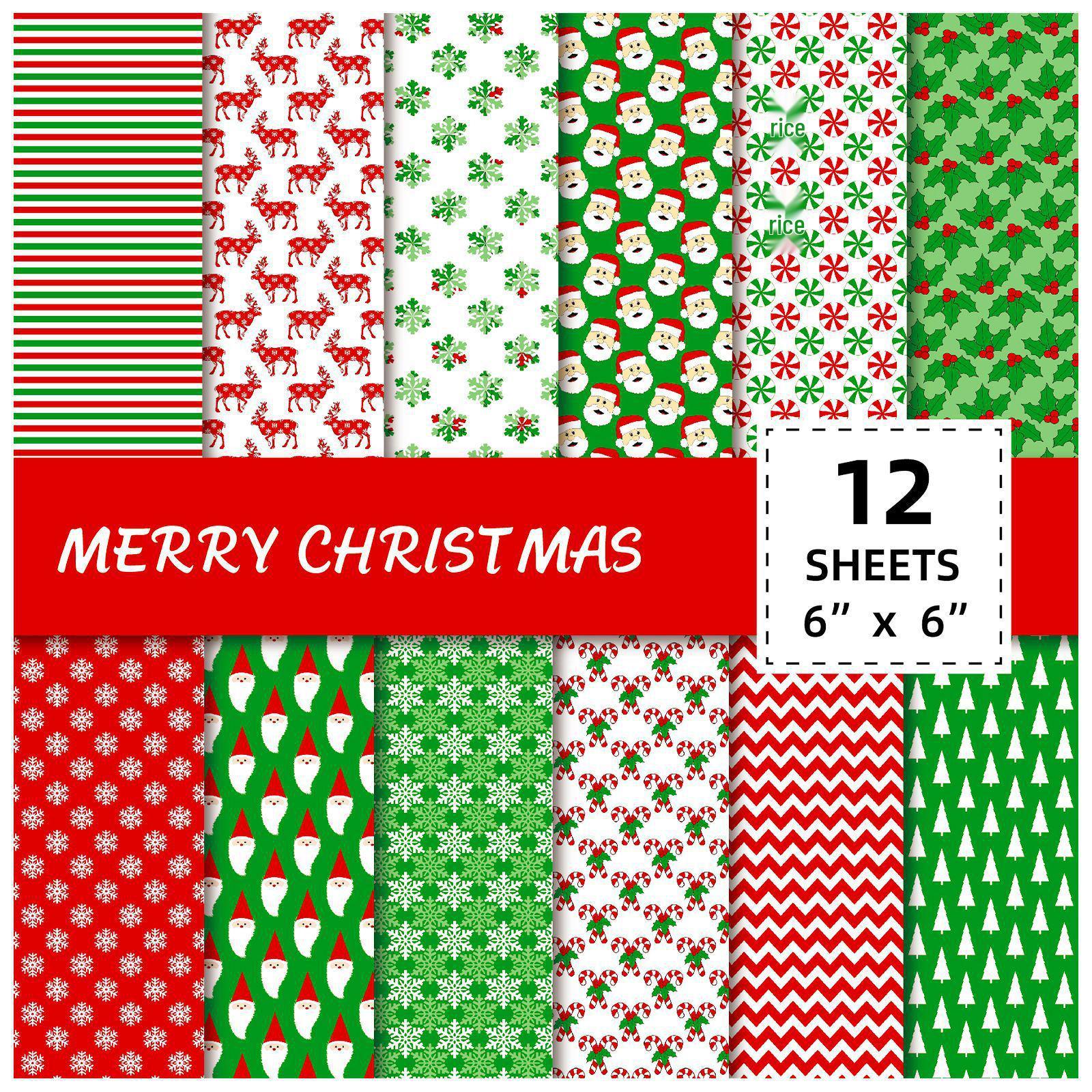

12-Sheet Christmas Journaling Paper Pack for DIY Photo Albums, Scrapbooks, and Crafts 15cm x 15cm