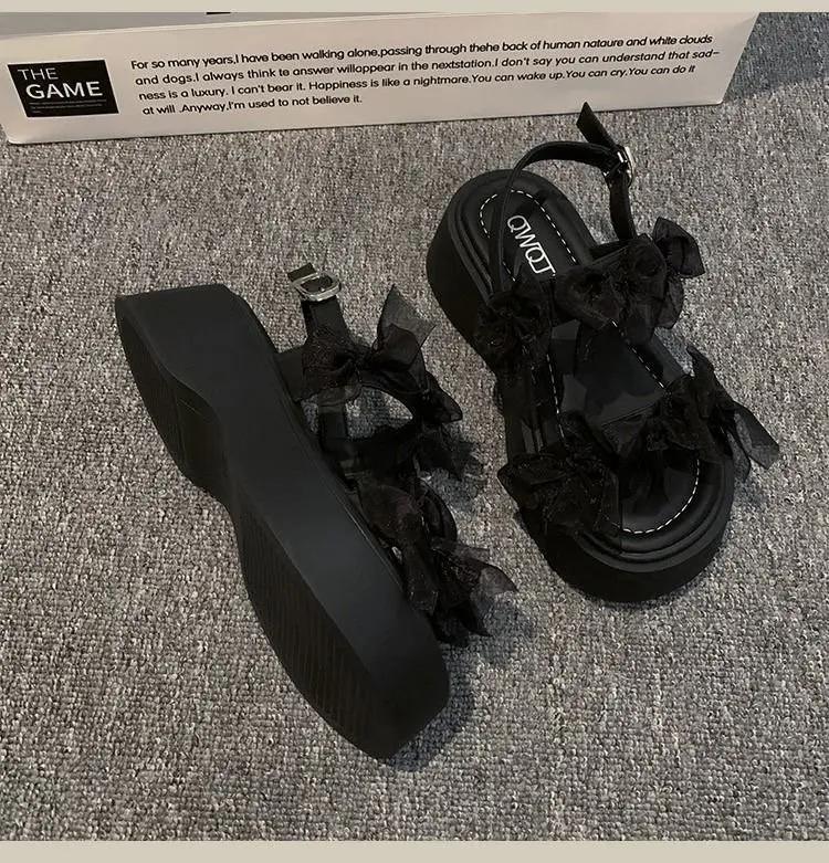 

Женские многослойные босоножки на платформе с бантом - Толстая амортизирующая подошва с регулируемой пряжкой на щиколотке для летней повседневной носки 35 чёрный