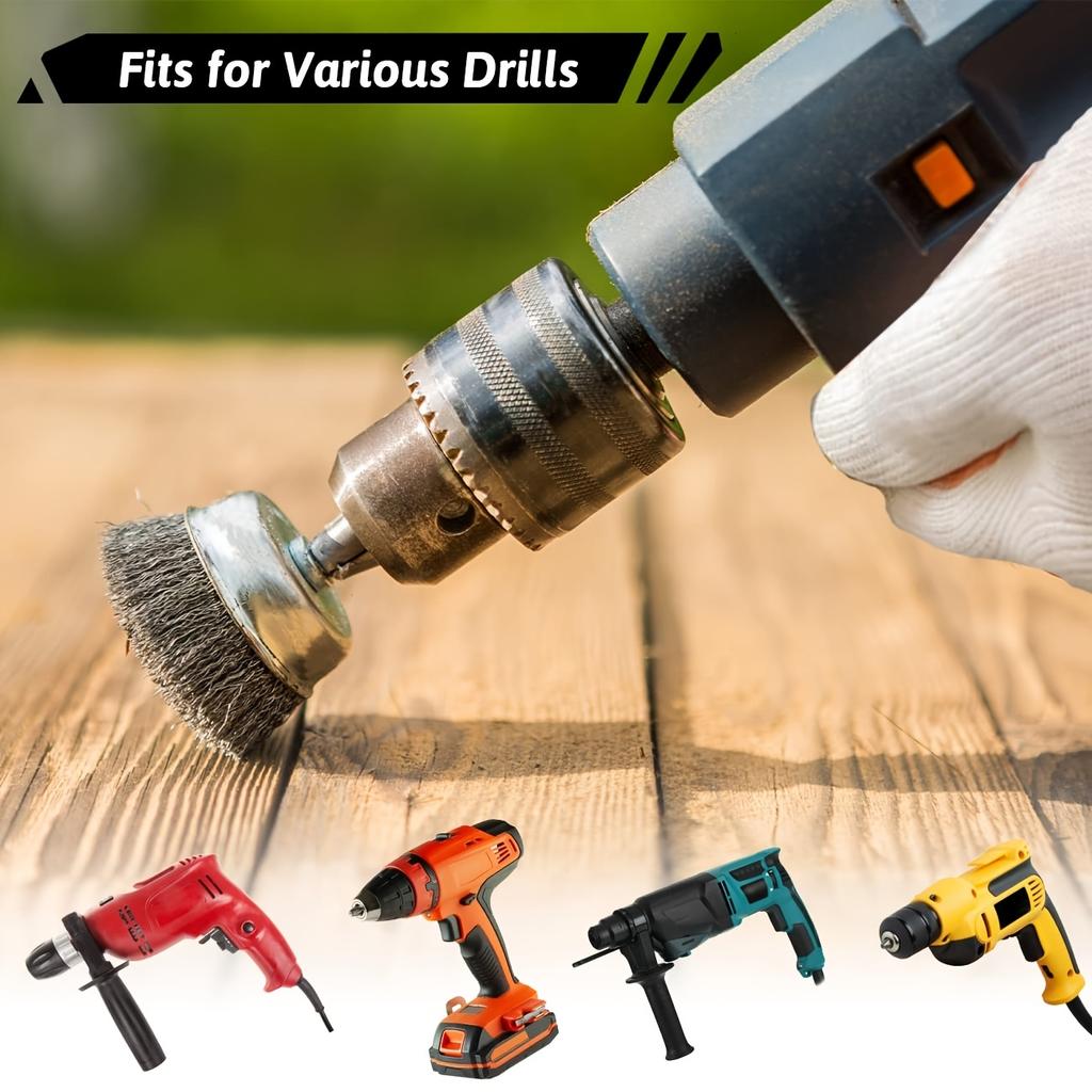 Wire Brush Wheel Cup Brush Set 9 Pack,Wire Brush for Drill 1/4 Inch Hex Shank 0.012 Inch Coarse Carbon Steel Crimped Wire Wheel
