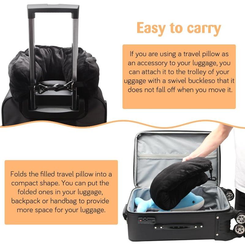 Travel Neck Pillow Self Filling Portable Stuffable Neck Pillow Airplane Car Travel Pillow Refillable Support Cushion Travel Bag