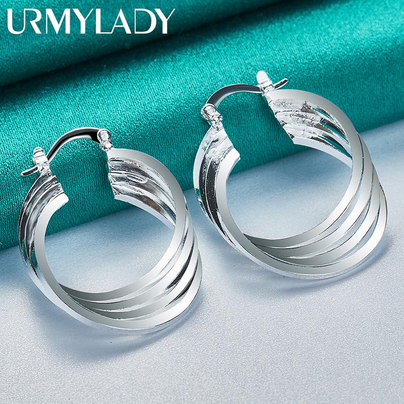 URMYLADY 925 Sterling Zilver 25mm Oorbellen met Meerdere Ringen Oorringen voor Vrouwen Charm Bruiloft Verloving Mode Party Sieraden