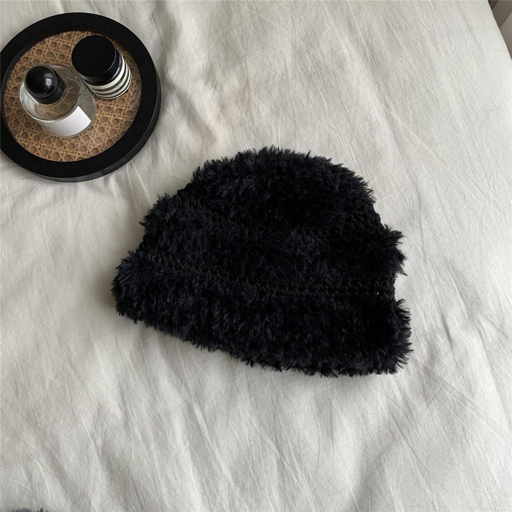 Winter Korean Style Designer Thickened Hand Knitted Fur Splicing Fisherman's Hat Warmth Anti Frost Hat Wool Hat