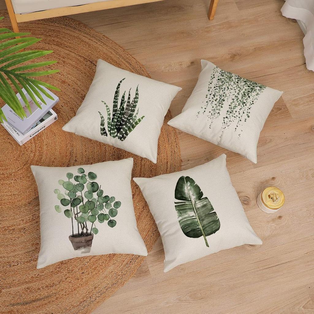 Simple Potted Plant Green - Feeling PillowcasesBedroom Living Room Sofa Home Decor Polyester Cushion Cover with Zipper