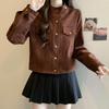 Plus Size 2025 Korean Spring Suede Slimming Long Sleeve Short Jacket for Women