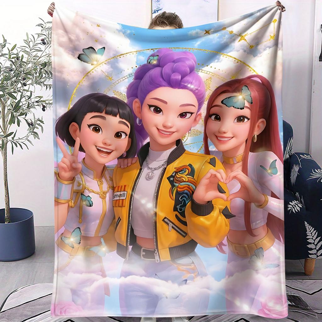 K-POP Demon Hunters Flannel Throw Blanket Huntrix Tiger Soft Warm Sofa Bed Cover Travel Camping Home Leisure for Girls Fans Gift