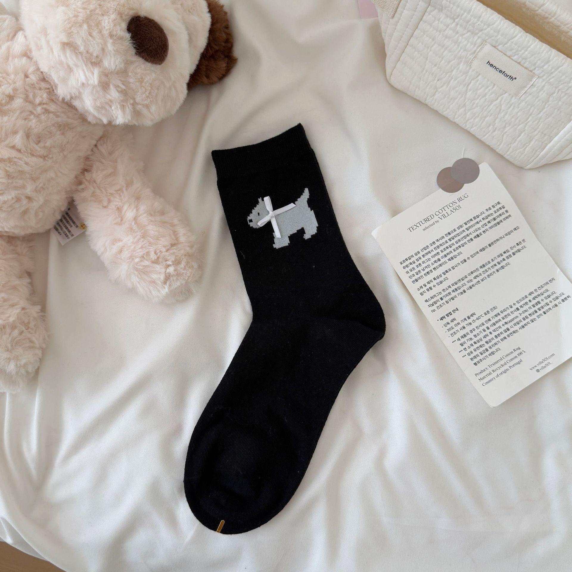 

Boneless Combed Cotton Socks Female Cartoon West Highland Puppy Bow Tube Socks Cute Pile Socks One size fits all