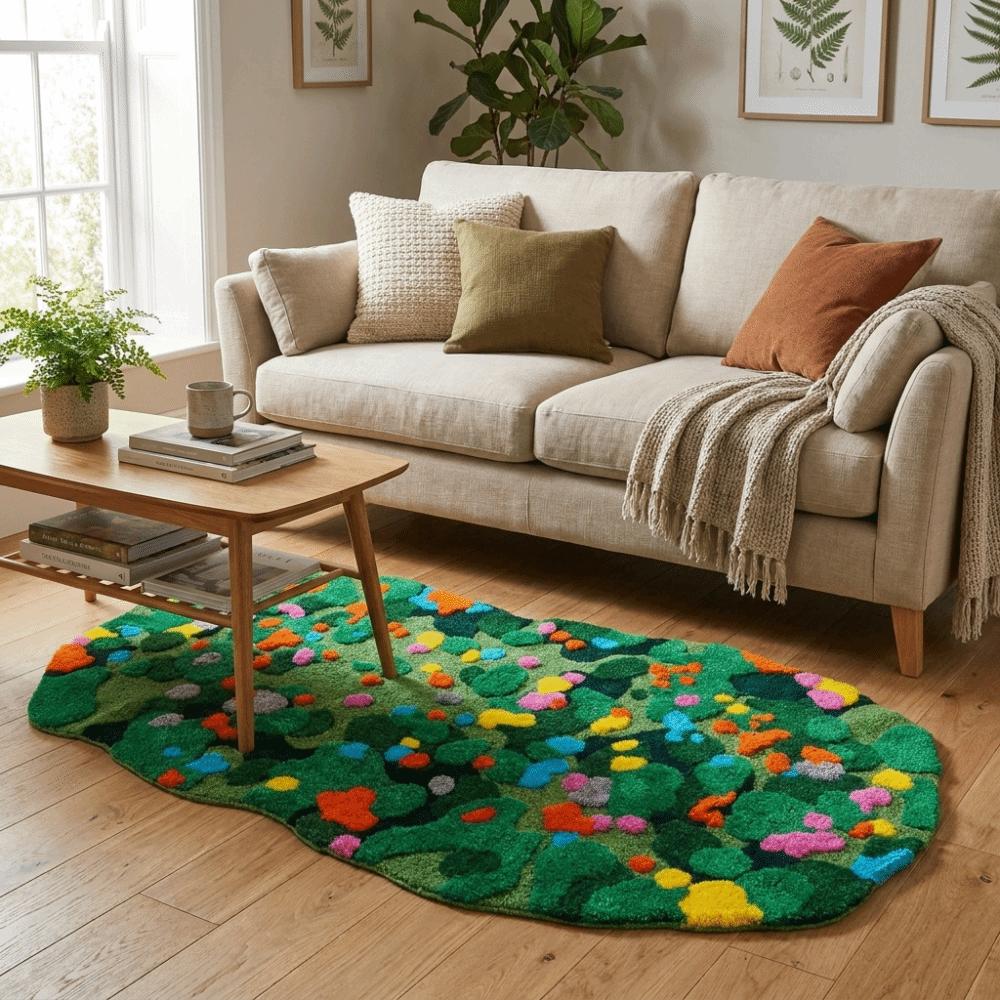 Irregular Green Moss Rug Flower Pattern Area Rugs Modern Bedside Carpet Bathroom
