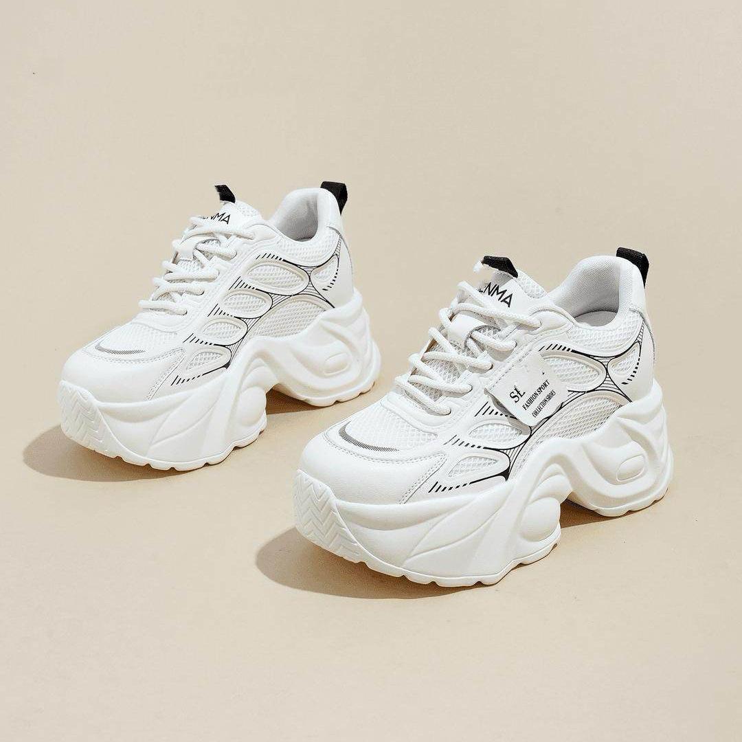 

ins Korean version of dad shoes women s 2025 spring and autumn low-top muffin casual sports shoes lace-up platform white shoes 35