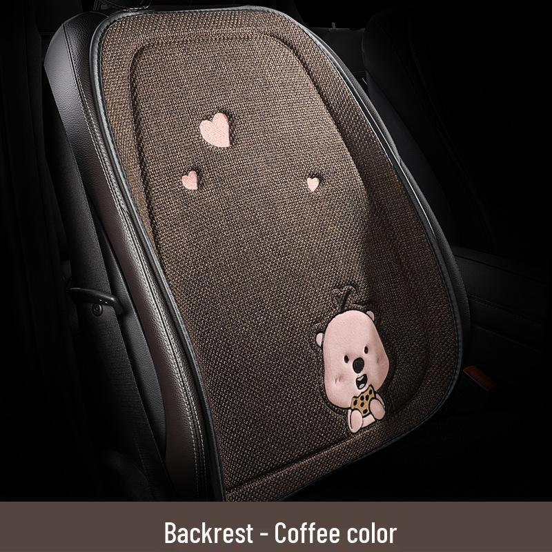 Beaver Cartoon Cotton Linen Car Seat Cushion for Hyundai Festa, Elantra, Tucson - All-Season Use.