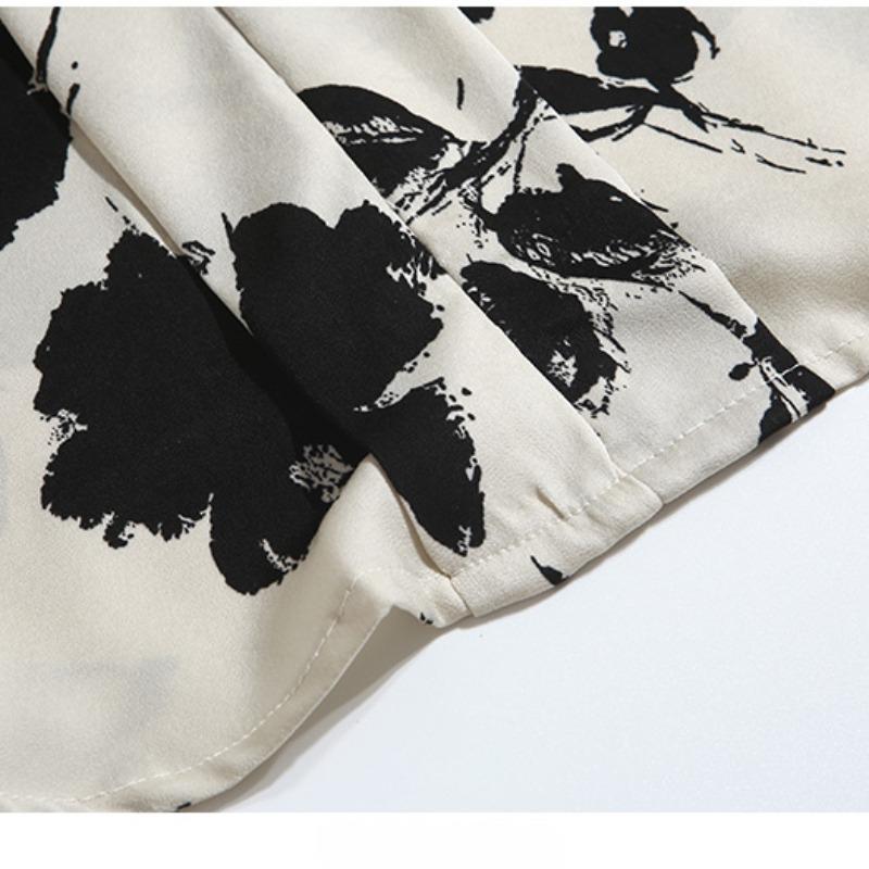 Mürekkep Baskılı Fener Kol Retro Bol Kadın Gömlekleri Üstler Moda Zarif V Yaka Slim Fit Günlük Bluz Kadın Basit İlkbahar Ofis Bayan Gömleği 26348