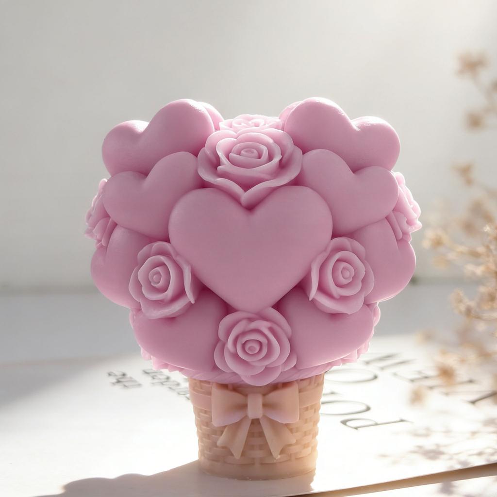 Love Cylinder Aromatherapy Candle Silicone Mold DIY Heart Flower Handmade Aromatherapy Ornament Grinding Tool