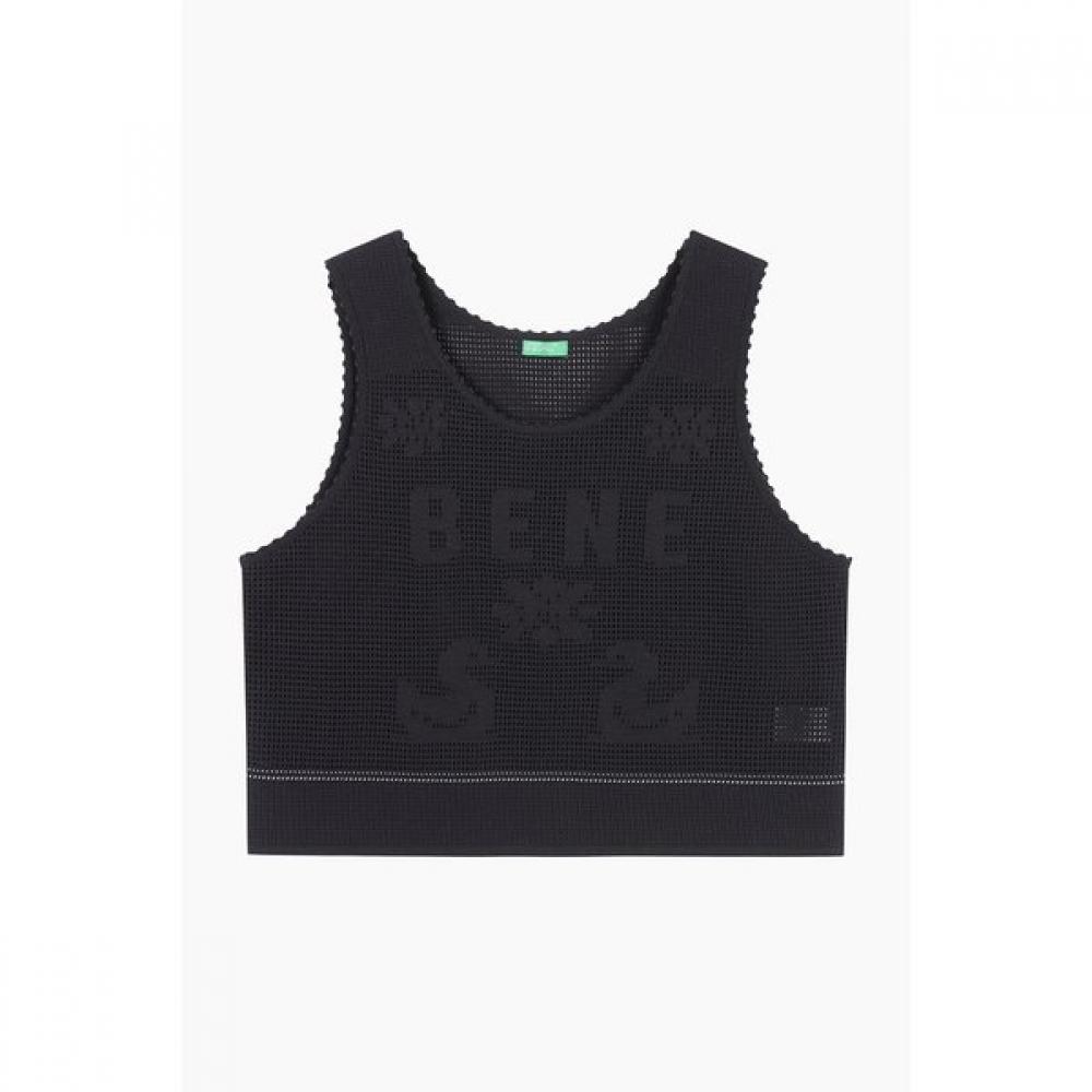 Benetton Вязаный жилет с сетчатым рисунком и надписью Bakv51531 black (BK)/FREE