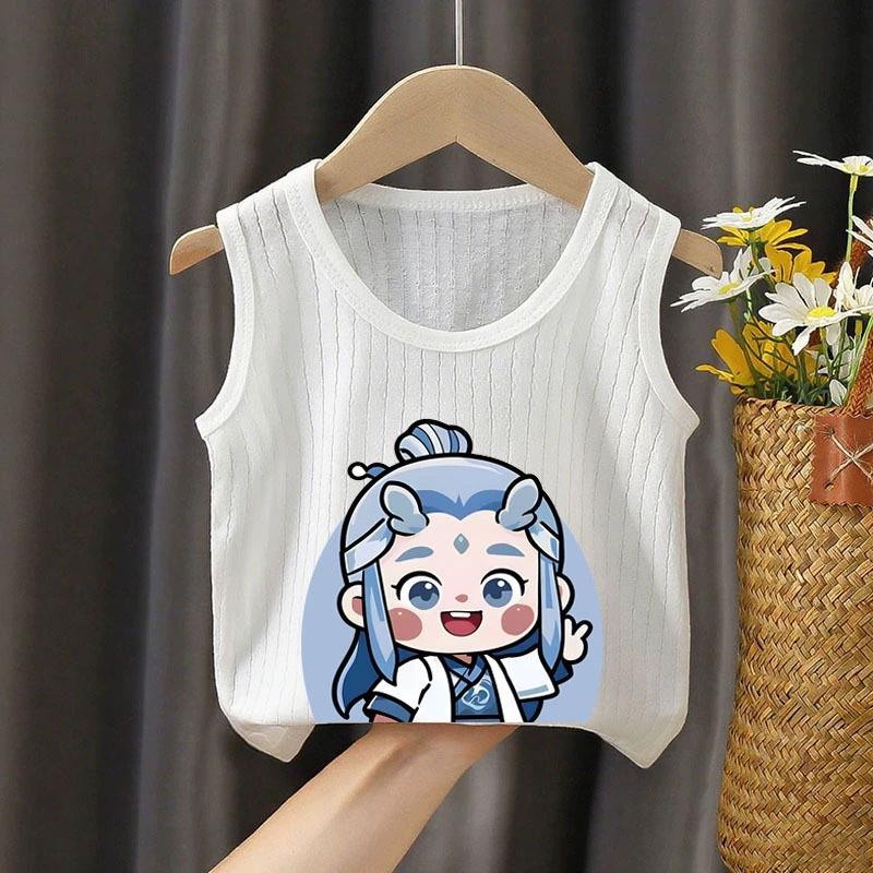 Children's Sleeveless Cotton Base Layer T-Shirt - Stylish White Vest for Boys and Girls