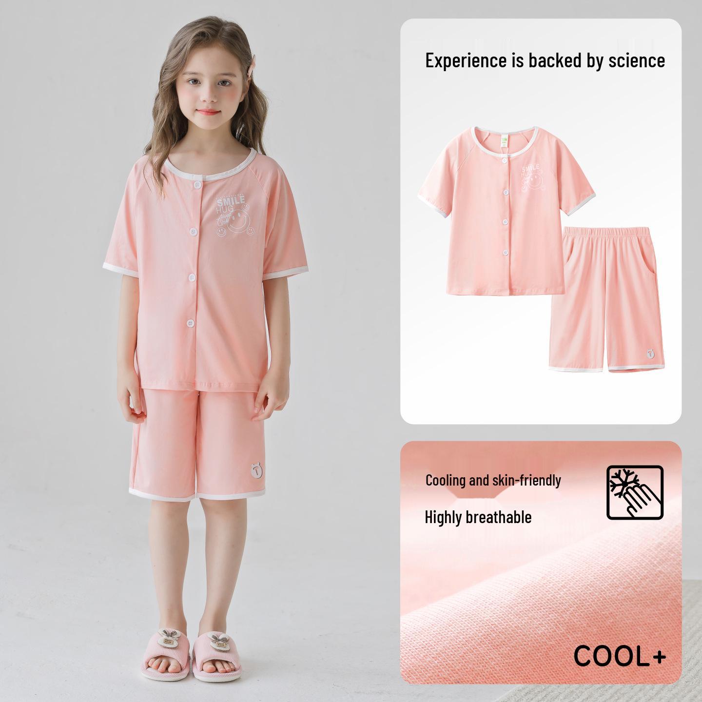 Lulu Niu Mädchen Sommer-Pyjama-Set aus reiner Baumwolle - Dünner Kurzarm-Stil für Kinder 110cm (8, 105-115cm)