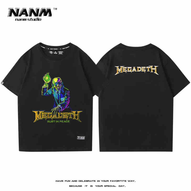 2024 MEGADETH Metal Band Short Sleeve T-shirt Men's and Women's New Summer Cotton Street Rock Trend Print Half Sleeve