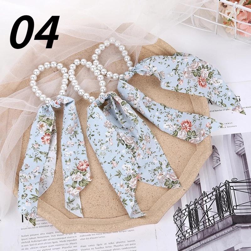 Woman Hair Scarf Ribbon Pearl Ties New Korean Style Hairband Scrunchies Girls Ponytail Holders Rubber Band Hair Accessories