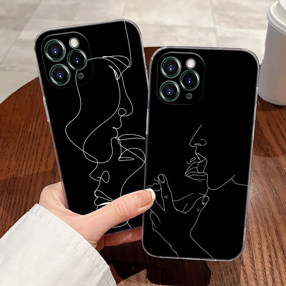 Sexy Line Art Lover Couple Kiss Case For Apple iPhone 17 16 15 14 13 12 11 Pro Max 16 Plus 16E 17Air 17Pro Phone Cover Silicone