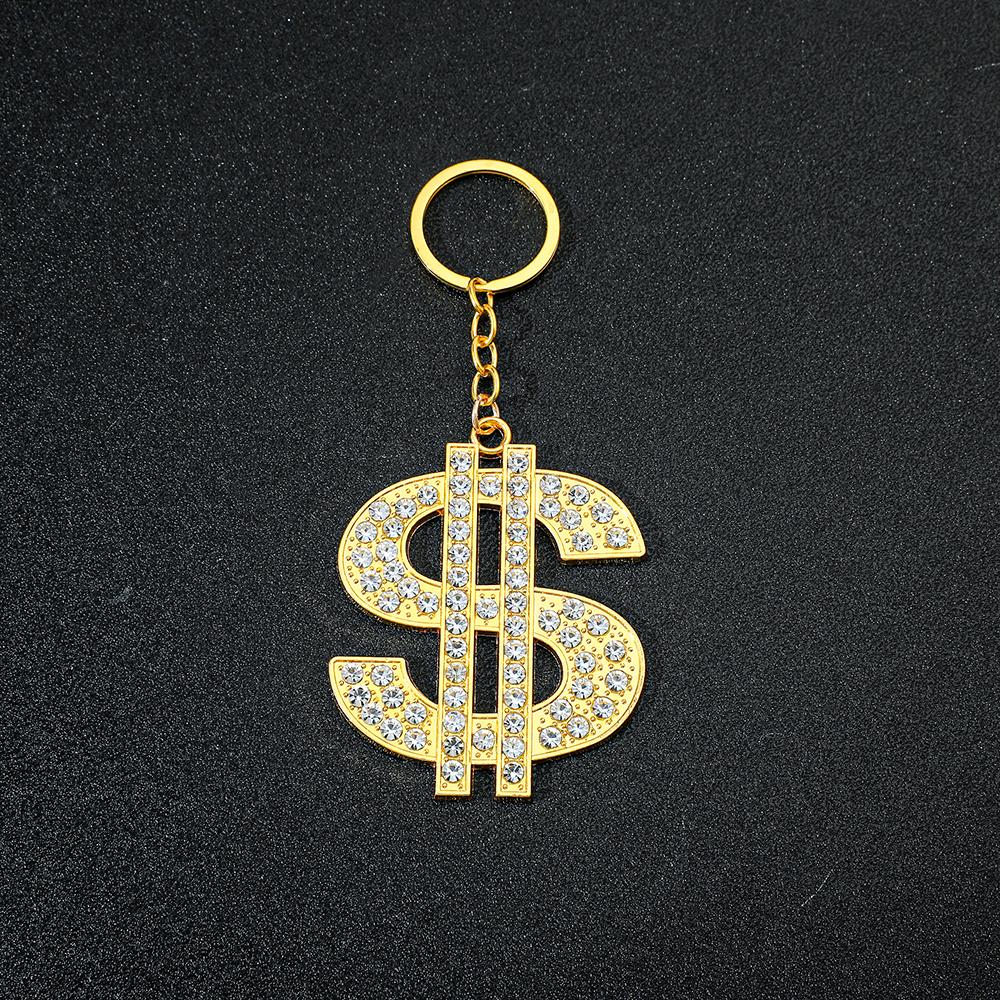 Big Rotatable US Dollar Money Sign Pendant Keychain Men Rapper Hip Hop Punk Keyrings Gifts