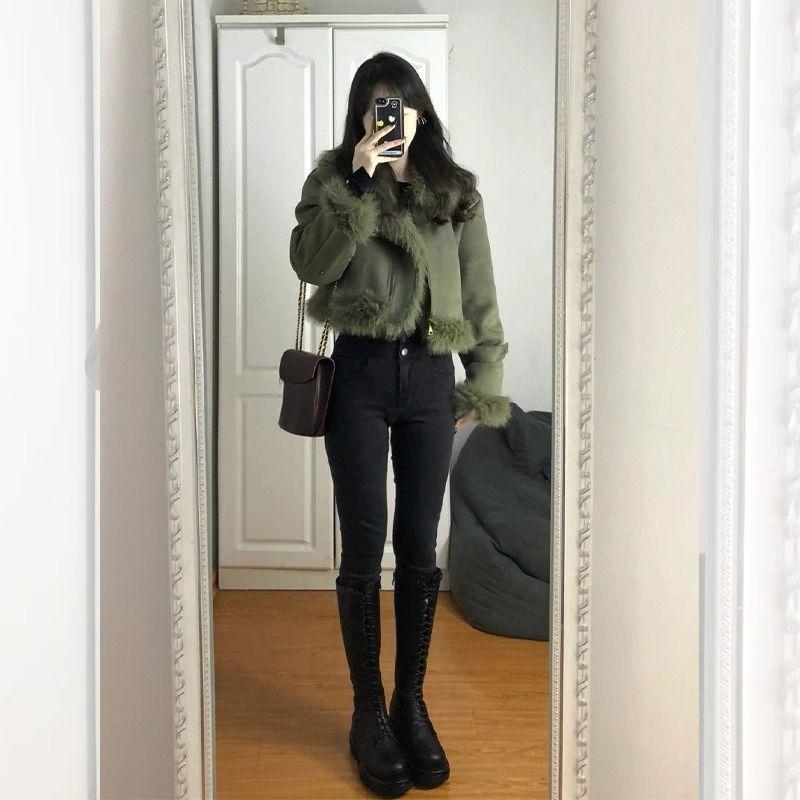 Imitation Fox Fur One-piece Motorcycle Clothing Women's Small Environmentally Friendly Woolen Coat Women