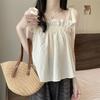 Sweet Small Fresh Texture Short Strap Sling Vest Women's Summer Fungus Edge Loose and Thin Top