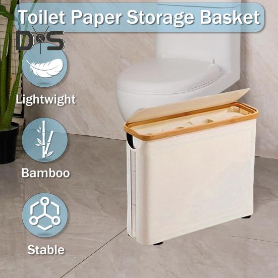 Toilettenpapier-Aufbewahrungskorb mit Deckel, großes Fassungsvermögen, atmungsaktiv, leicht zu reinigen, zusammenklappbares Design, Toilettenpapierhalter, Spender, Aufbewahrungs-Organizer