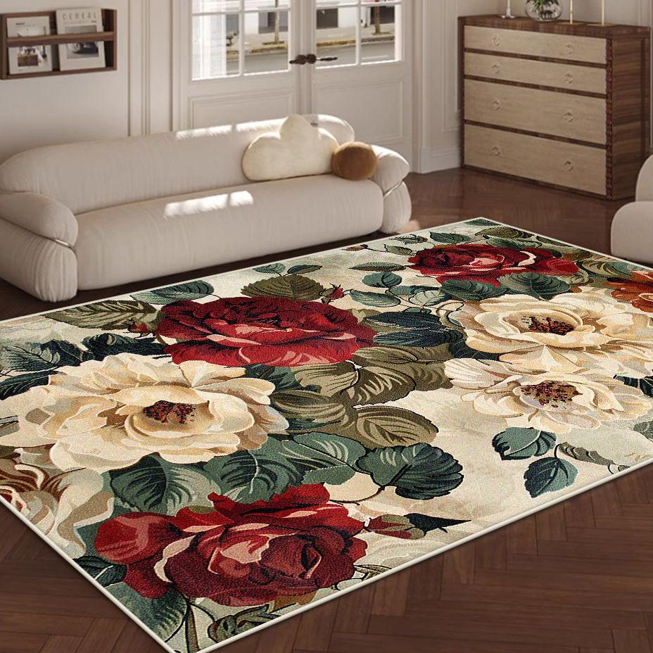 Tappeto Stile Floreale Pianta Nordica Soggiorno Decorazione Lusso Tappeto Morbido Floreale 200x300cm Camera da Letto Fondo Letto Tappetino Antiscivolo Lavabile