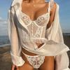 French Sexy Ultra Thin Underwear Women Lace Embroidery Flowers Bra Set Breathable Body Shap Bras and Thongs Sets Lingerie