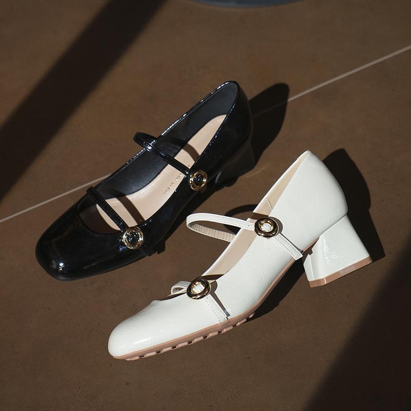 Kreative runde Schnalle~ Designgefühl runde Zehen Mary Jane Schuhe Damen Dicke Ferse runde Zehen Einzelne Schuhe Süßes Wort mit Frühling
