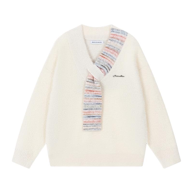 

Men s Trendy Knitted Sweater with Scarf-Style Splicing - Casual, Soft Imitation Mink for Autumn and Winter Medium красный