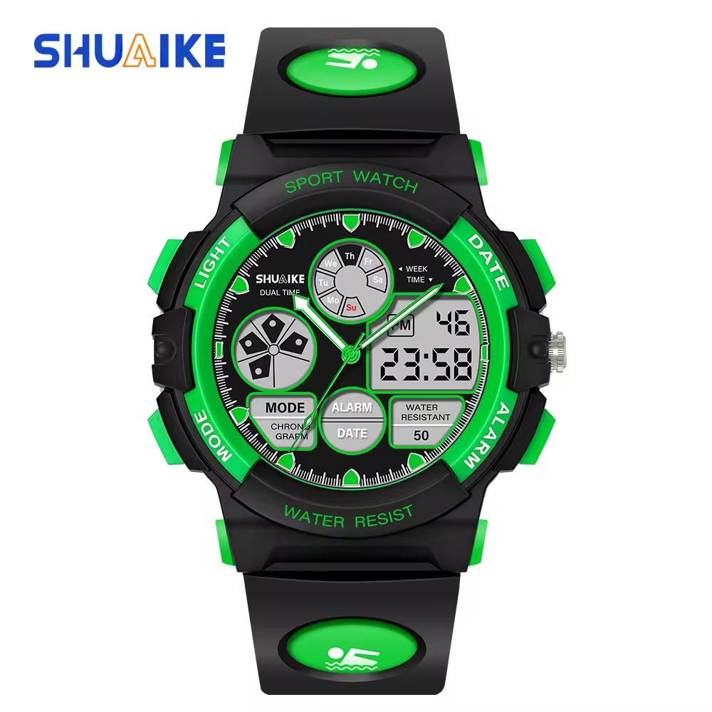 Shuaike 936 Kinder Bewegungs 5Atm Wasserdicht Analog Digital Sportuhr Rund Kunststoff Modeuhr