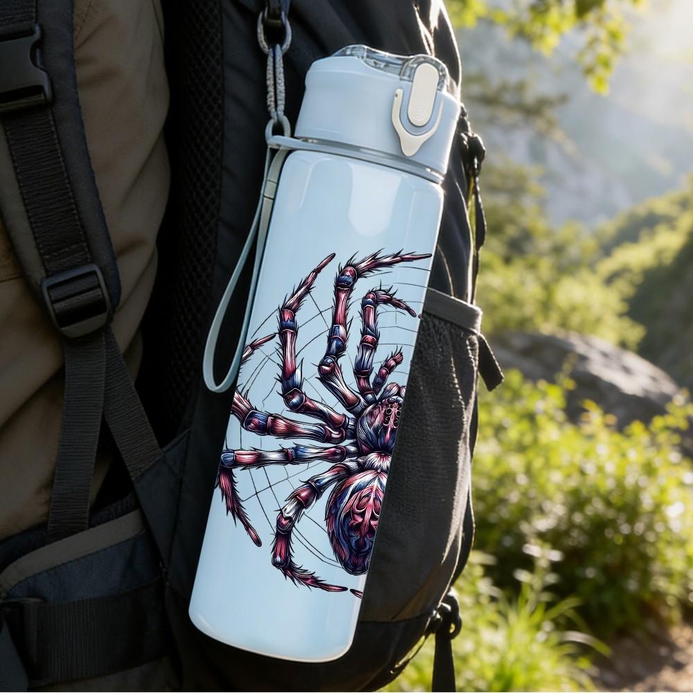 1PC Black Spider Arachnid Pattern 750ml Color Plastic Sports Water Bottle Leakproof Flip Straw Lid Suitable for Sports Office Home Use