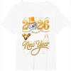 New Black 2026 New Year T-Shirt Gold Disco Ball Hat Champagne Glasses Letter Print Women's Short-Sleeved Loose-Fit Crew Neck Top
