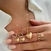 4Pcs/Set Vintage Love Heart Pendant Necklace Ring Hoop Earring for Women Simple Gold Color Smooth Jewelry Set Elegant Party Gift