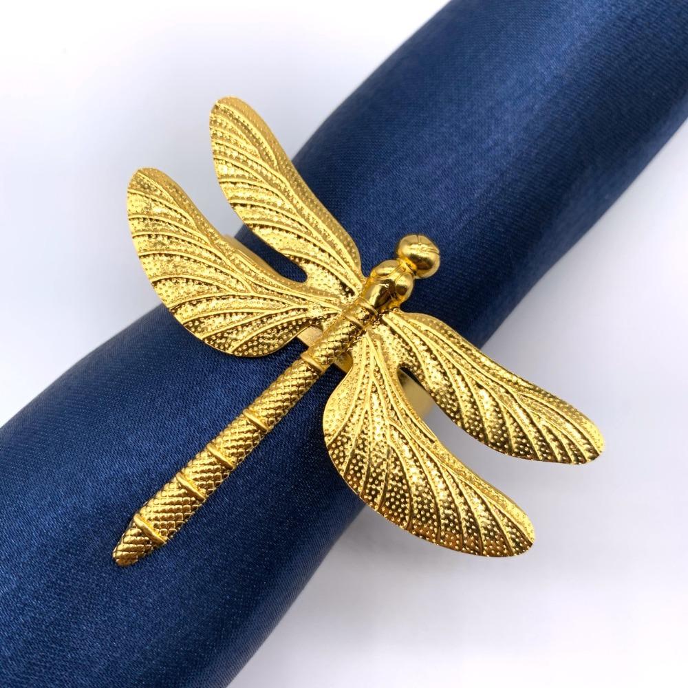 12 Stück Silber/Gold Metall Libelle Serviettenringe Metall Doppel Schmetterling Serviettenring Restaurant