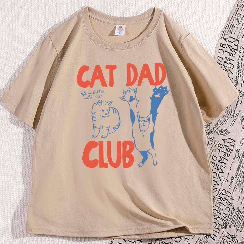 100 Pure Cotton Shortsleeved Tshirt with Cat Club Prints  Fun Mimi Pet Parents Creative Printed Tshirt