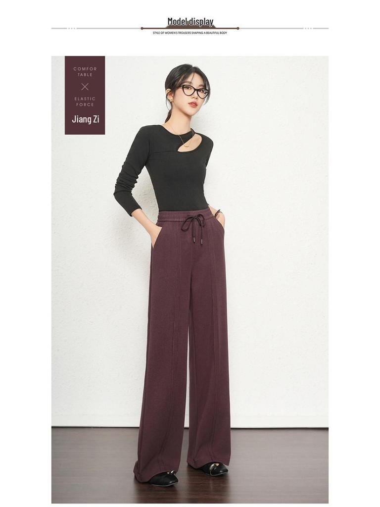 2025 Women's Elastic Waist Slim Fit Wide Leg Draping Casual Pants for Spring & Autumn