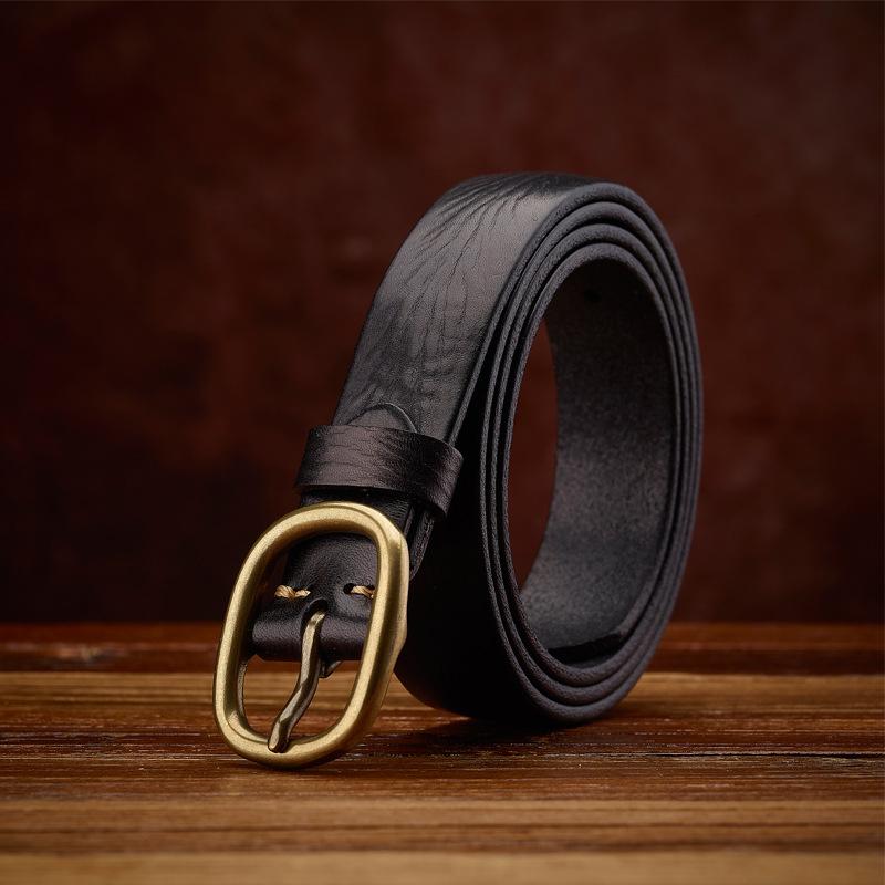 

Женский ремень из натуральной кожи Женский ремень из коровьей кожи первого слоя Ретро ремень с медной пряжкой Простой 125cm чёрный